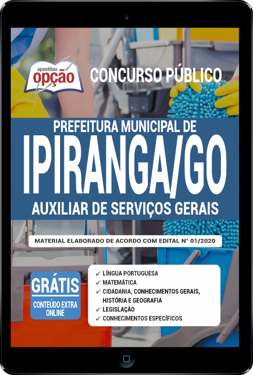 Apostila  Prefeitura  de Ipiranga - GO em PDF - Aux de Serviços Gerais