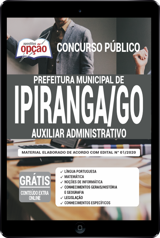 Apostila  Prefeitura  de Ipiranga - GO em PDF - Auxiliar Administrativo