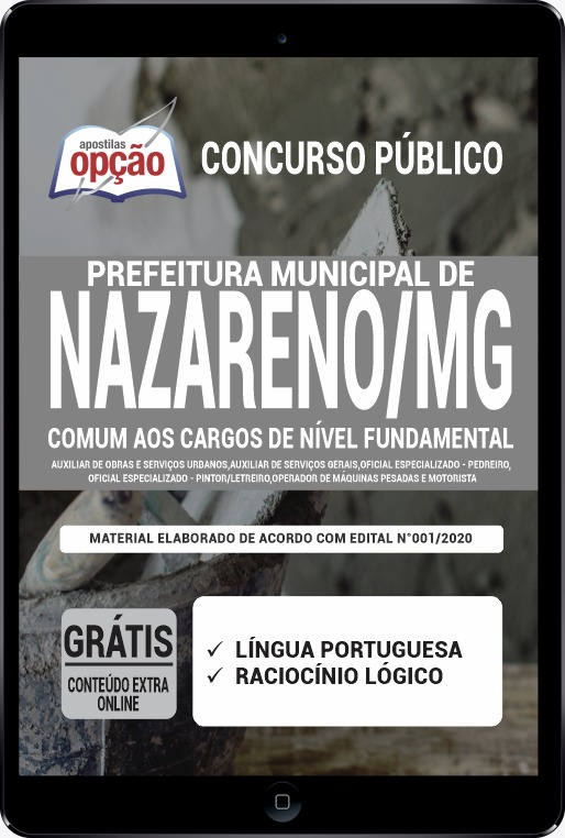 Apostila Prefeitura de Nazareno - MG em PDF- Cargos de Nível Fundamental