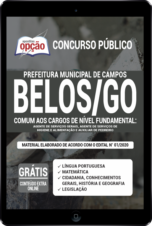 Apostila Prefeitura  de Campos Belos - GO em PDF - Nível Fundamental