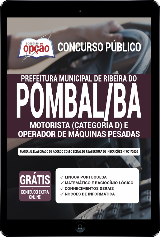 Apostila Prefeitura  Ribeira Pombal BA em PDF Motorista/Operador de Máquinas