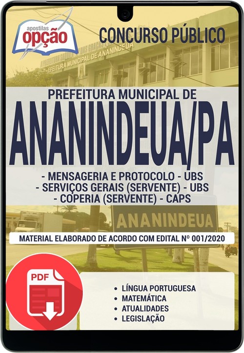 Apostila Prefeitura de Ananindeua PDF Mensageira e Protocolo (UBS), Serviços Gerais - Servente (UBS) e Copeira - Servente