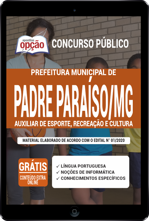 Apostila Prefeitura  Padre Paraíso MG PDF Auxiliar de Esporte e Recreação