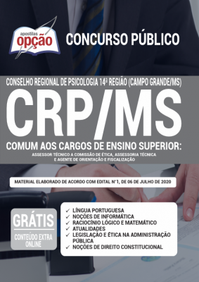 Apostila CRP-MS - Comum aos Cargos de Ensino Superior: Assessor Técnico a Comissão de Ética, Assessoria Técnica e Agente de Orientação e Fiscalização