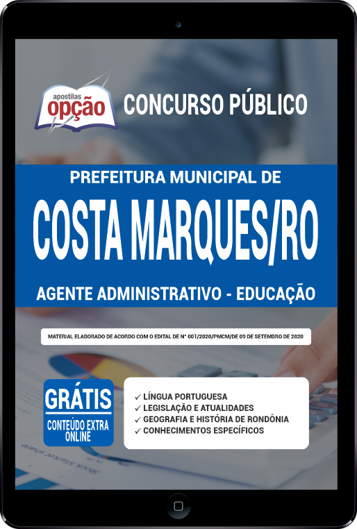 Apostila Prefeitura  de Costa Marques - RO PDF - Agente Admin - Educação