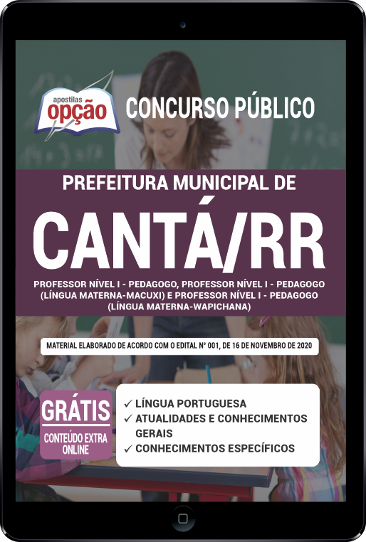 Apostila Prefeitura  de Cantá - RR PDF - Professor Nível I - Pedagogo