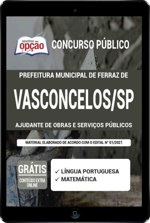 Apostila Prefeitura  Ferraz de Vasconcelos - SP PDF - Ajudante de Obras 2021