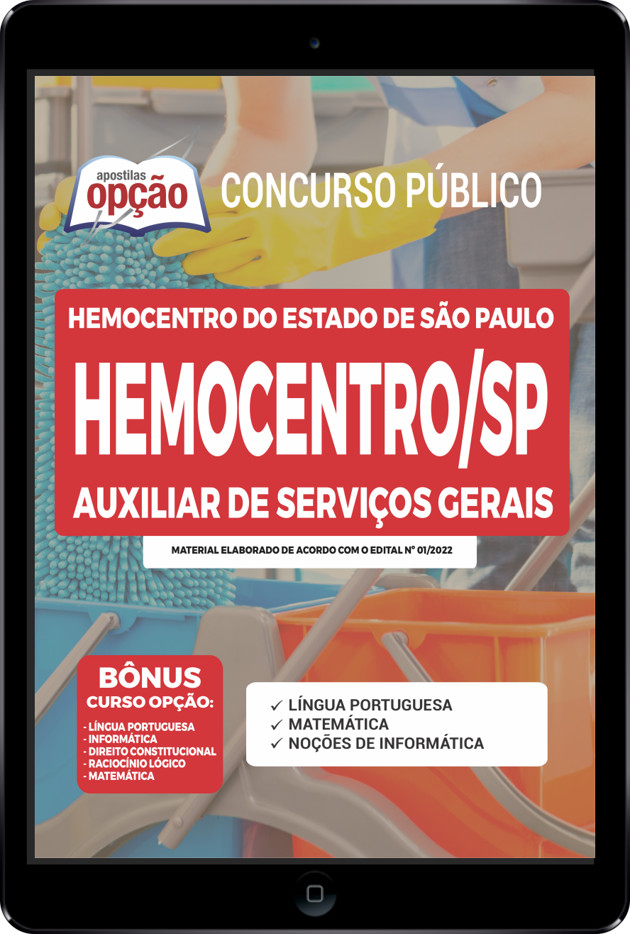 Apostila HEMOCENTRO-SP PDF 2022 - Auxiliar de Serviços Gerais