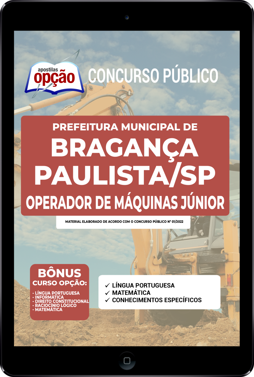 Apostila Prefeitura  Bragança Paulista SP PDF Operador de Máquinas Júnior 2022