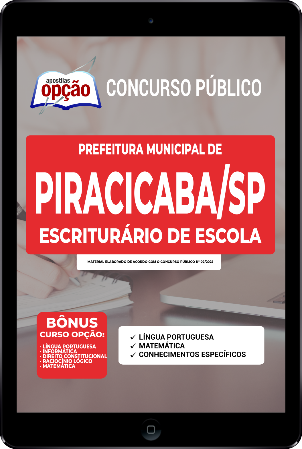 Apostila Prefeitura  Piracicaba SP PDF - Escriturário de Escola 2022