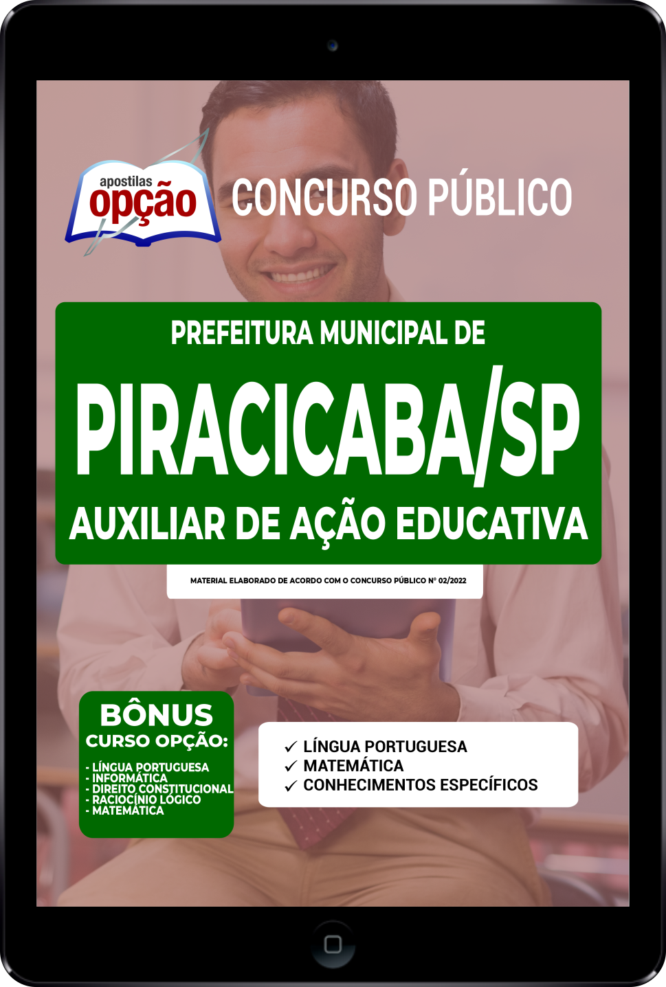 Apostila Prefeitura  Piracicaba SP PDF Auxiliar de Ação Educativa 2022