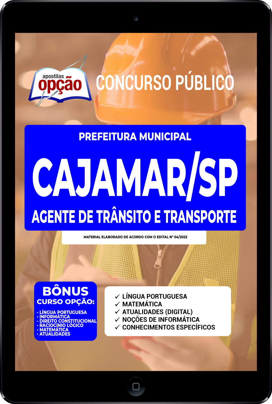 Apostila Prefeitura  de Cajamar SP PDF 2022 Agente de Trânsito e Transporte