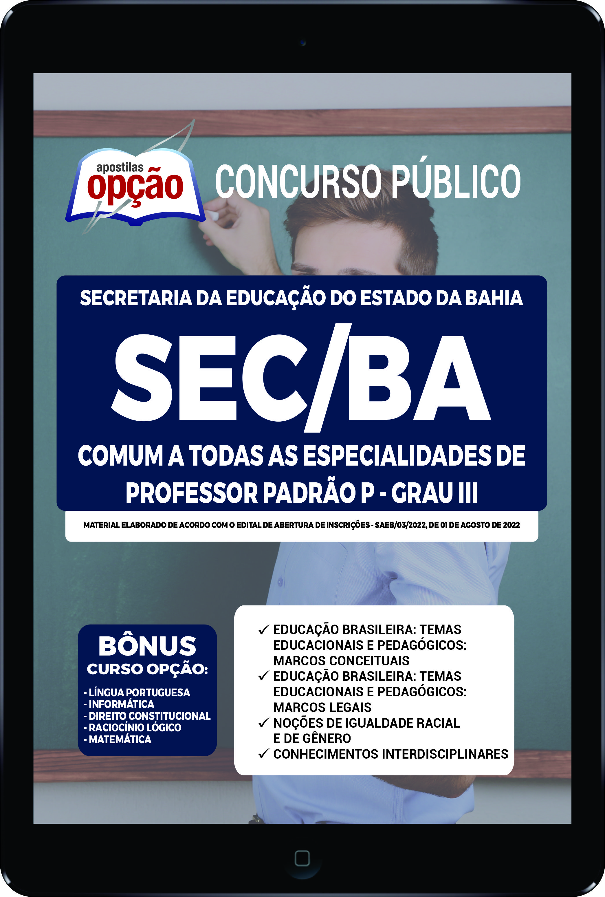 Apostila SEC-BA PDF - Professor Padrão P – Grau III 2022