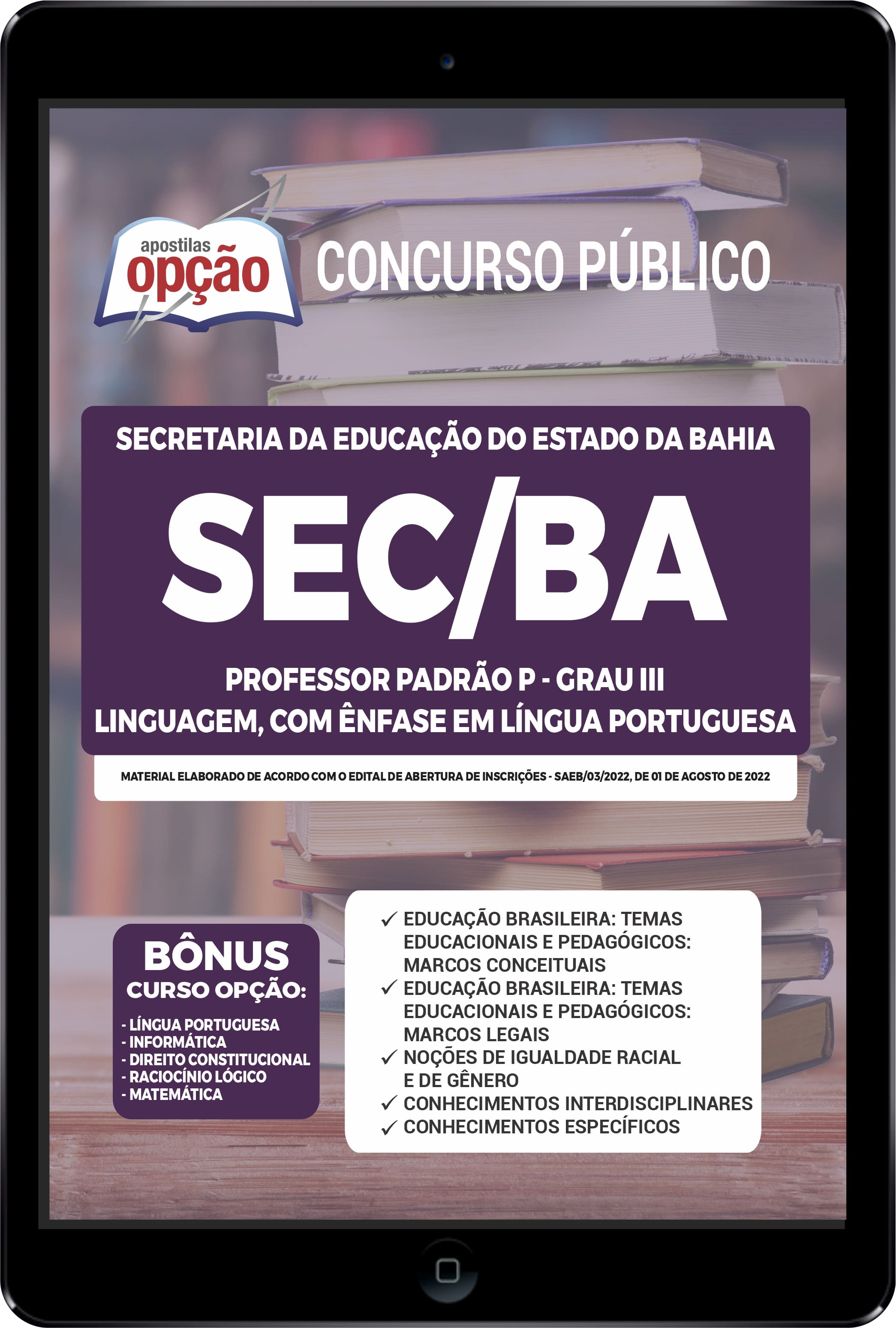 Apostila SEC-BA PDF - Professor Padrão P Língua Portuguesa 2022