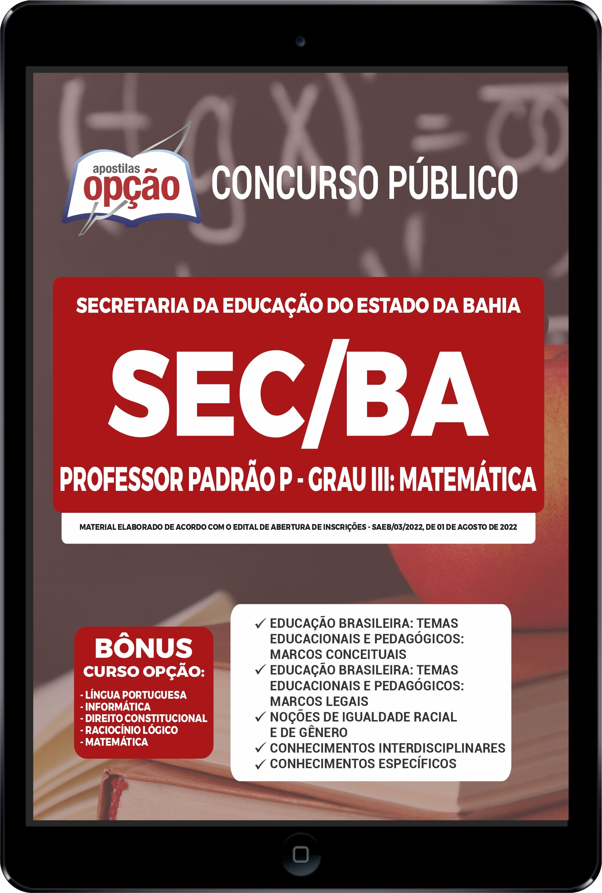 Apostila SEC-BA PDF - Professor Padrão P Matemática 2022