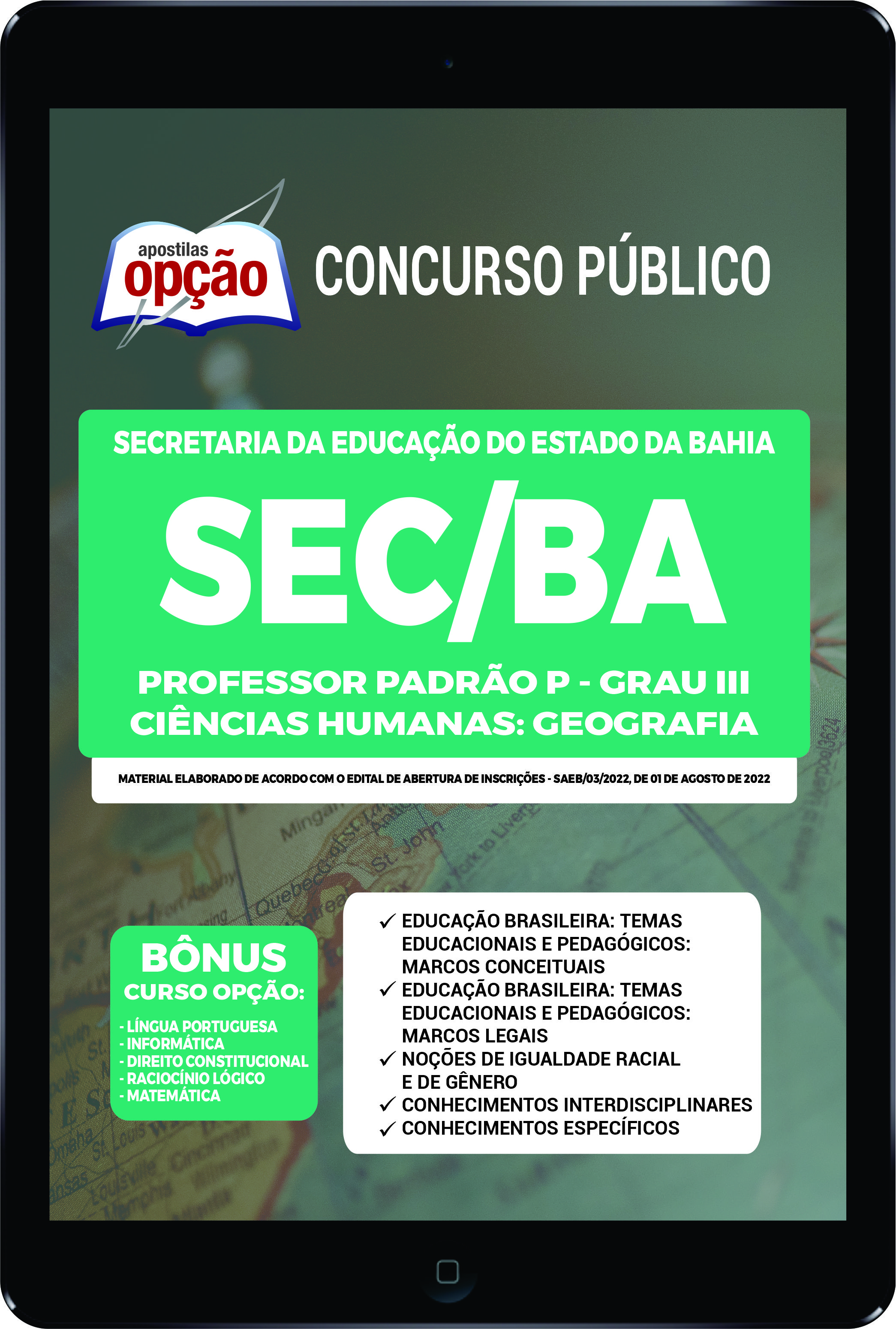 Apostila SEC-BA PDF - Professor Padrão P Geografia 2022