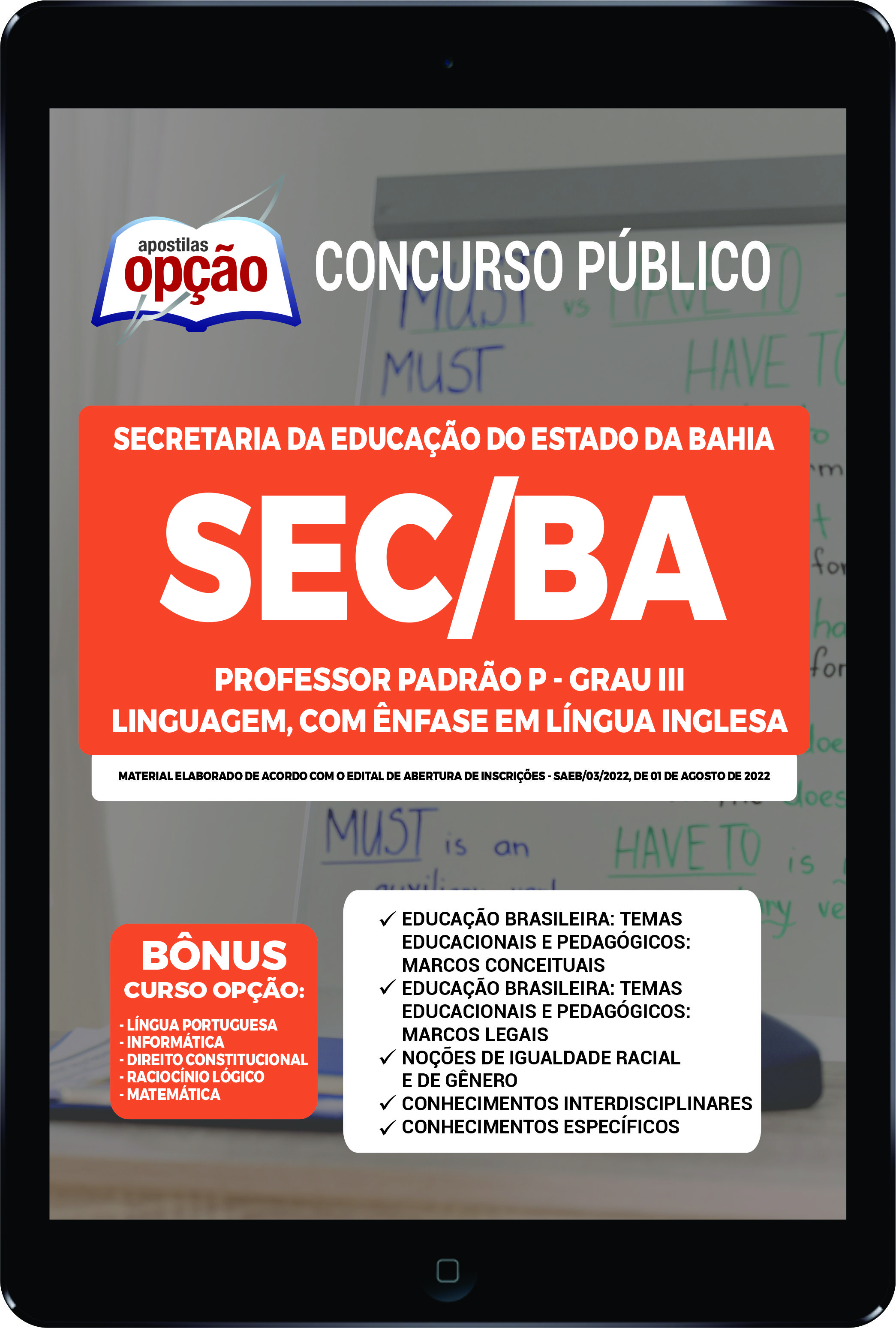 Apostila SEC-BA PDF - Professor Padrão P Língua Inglesa 2022