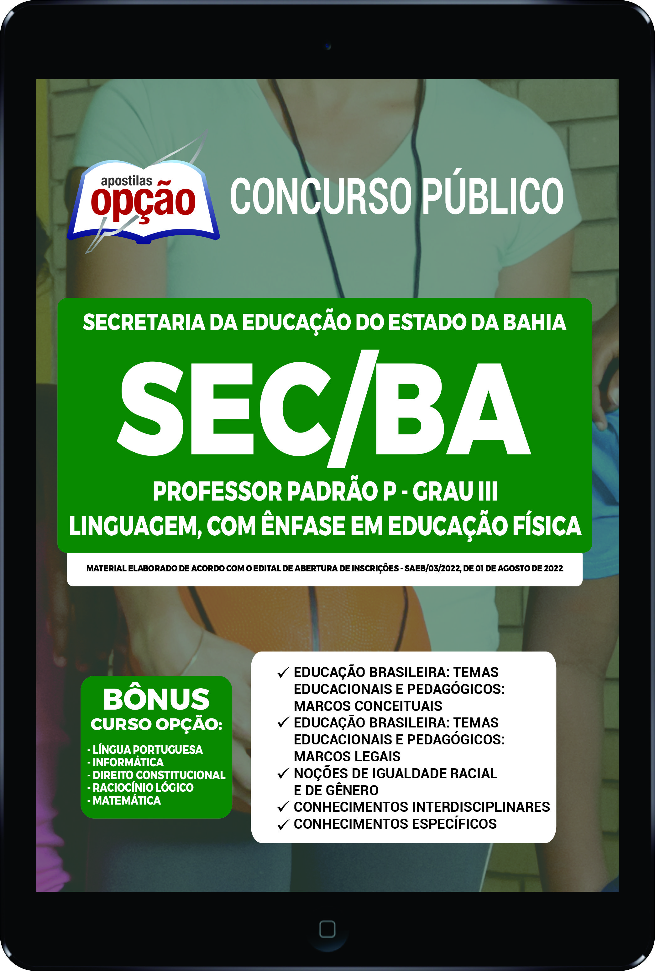 Apostila SEC-BA PDF - Professor Padrão P Educação Física 2022