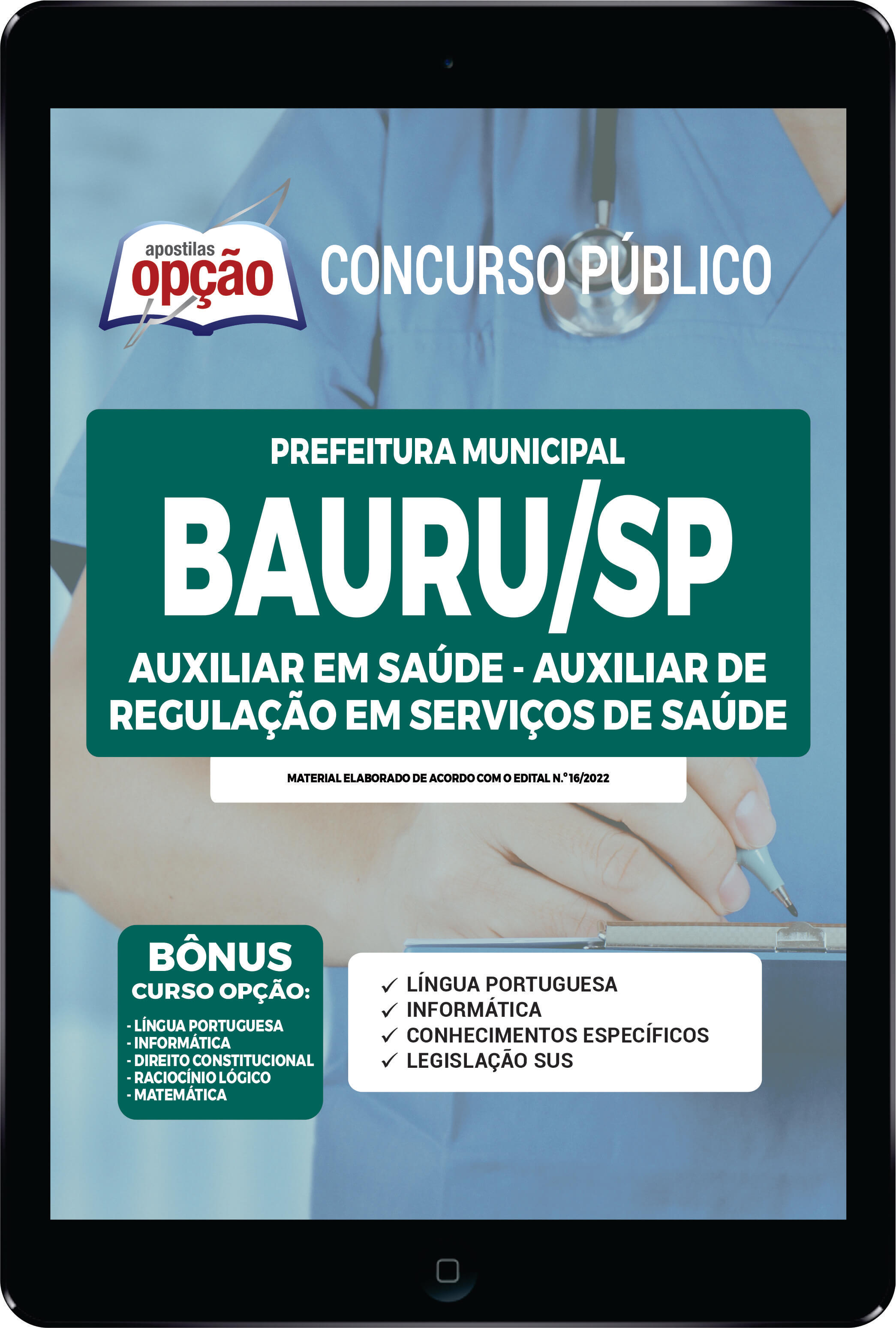 Apostila Prefeitura  Bauru SP PDF Auxiliar em Saúde Auxiliar de Regulação 2022