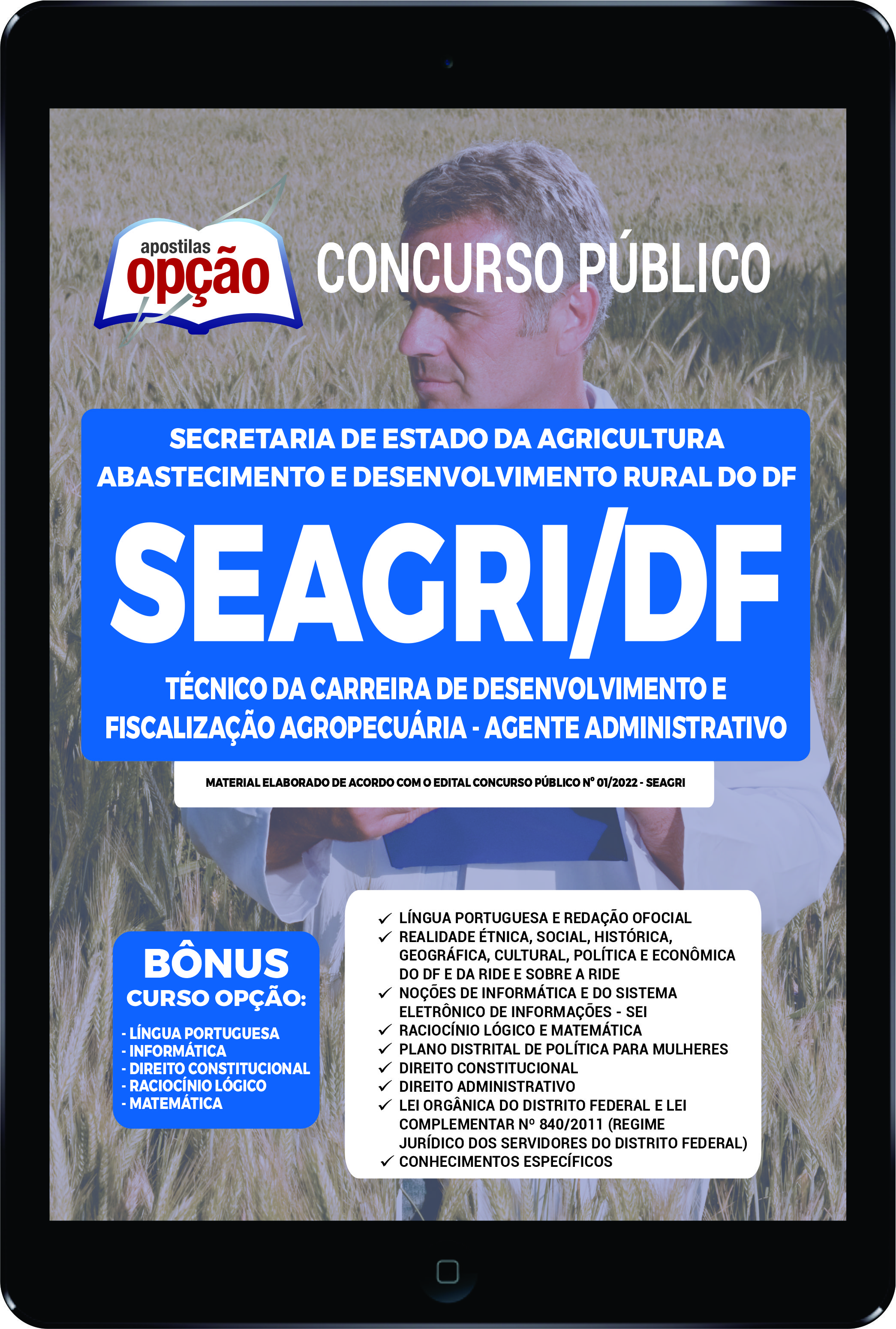 Apostila SEAGRI-DF PDF - Técnico da Carreira - Agente Adm 2022