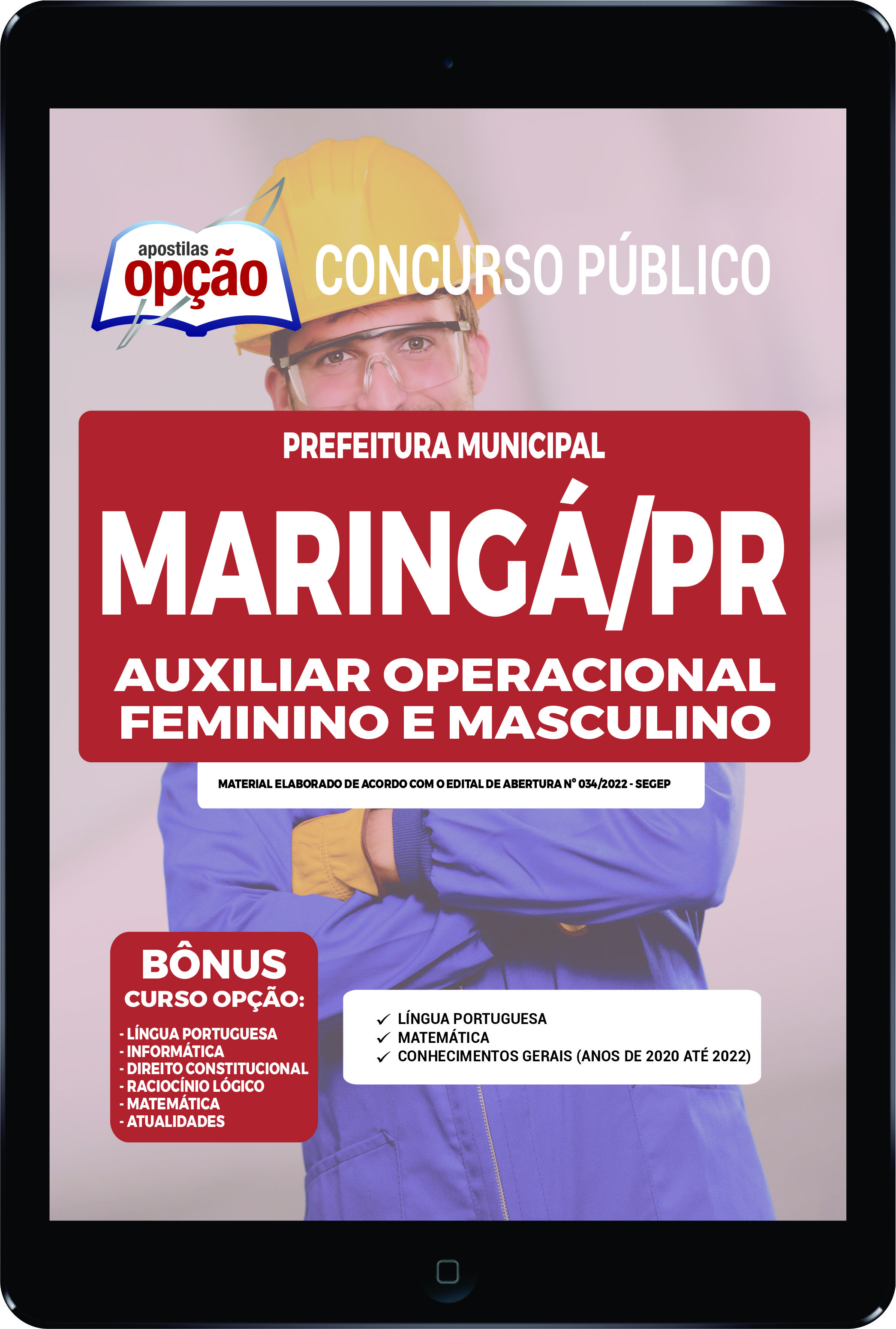 Apostila Prefeitura de Maringá - PR PDF - Auxiliar Operacional 2022