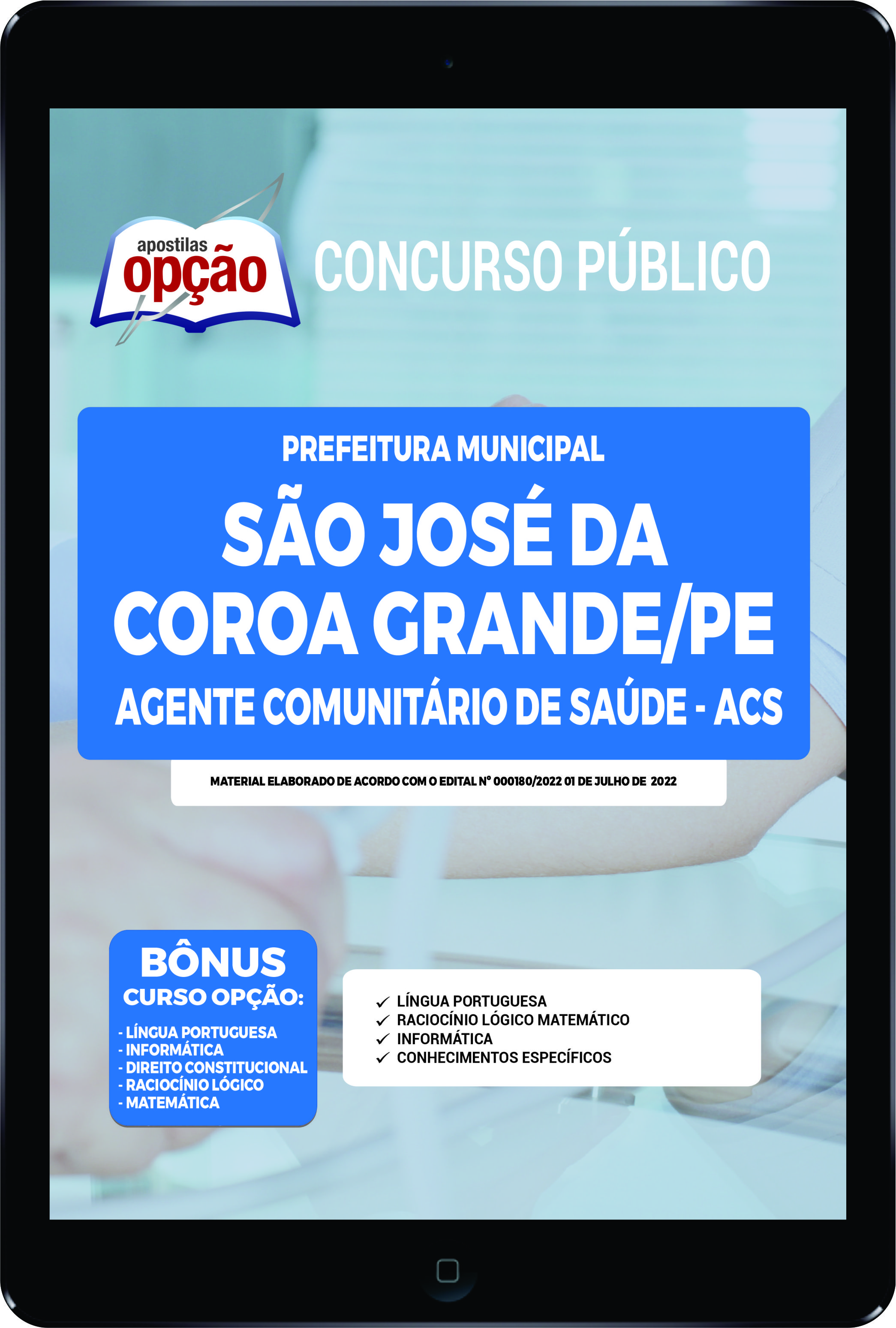 Apostila Prefeitura  São José da Coroa Grande PE PDF Agente Com Saúde 2022