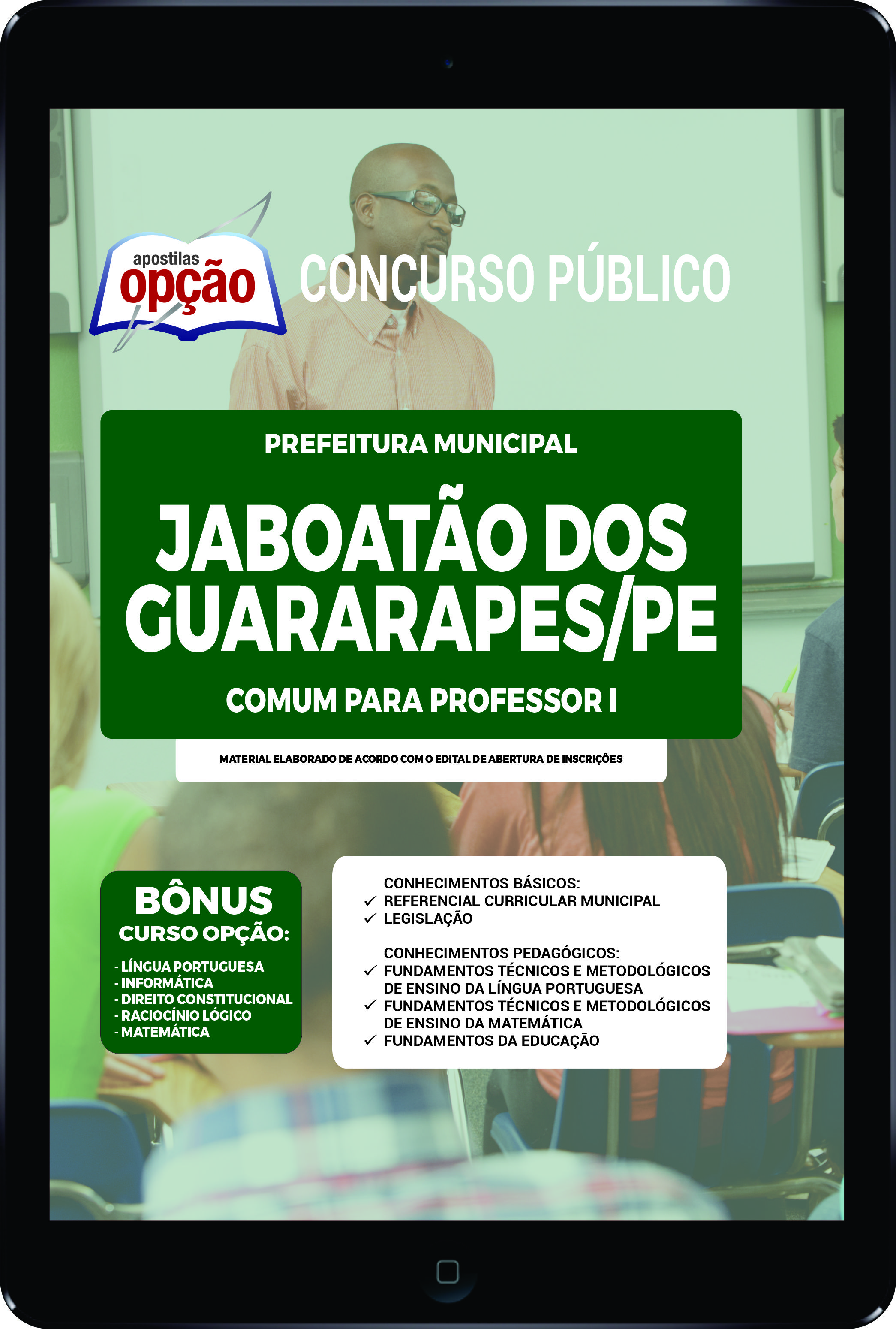 Apostila Prefeitura  de Jaboatão dos Guararapes PE PDF Comum Professor I 2023