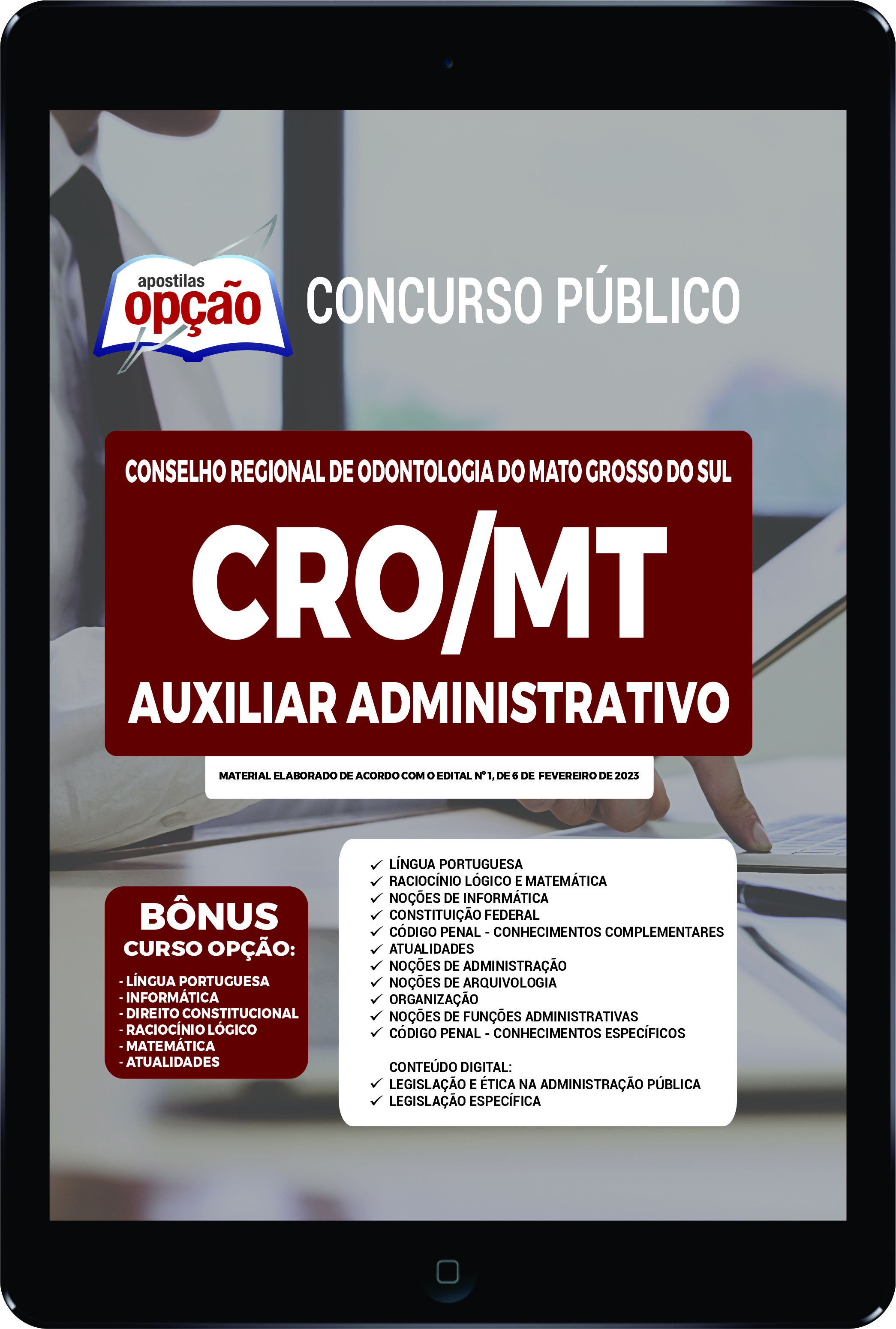 Apostila CRO-MS em PDF - Auxiliar Administrativo 2023