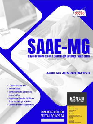 Apostila SAAE Boa Esperança - MG 2024 - Auxiliar Administrativo