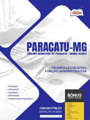 Apostila Câmara de Paracatu - MG em PDF - Técnico Legislativo - Função Administrativa 2024