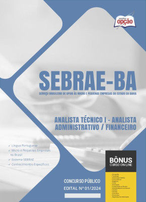 Apostila SEBRAE-BA em PDF - Analista Técnico I - Analista Administrativo/Financeiro 2024