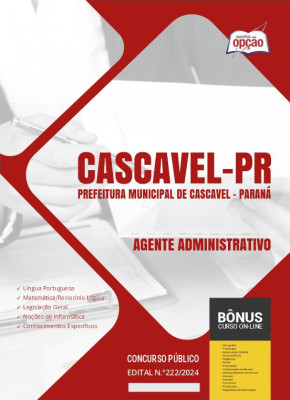 Apostila Prefeitura de Cascavel - PR em PDF - Agente Administrativo 2024