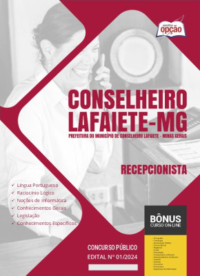 Apostila Prefeitura de Conselheiro Lafaiete - MG 2024 - Recepcionista