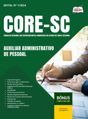 Apostila CORE-SC 2024 - Auxiliar Administrativo de Pessoal