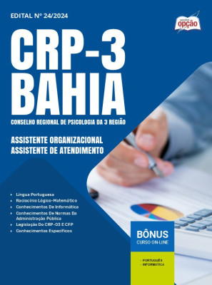 Apostila CRP 3 2024 - Assistente Organizacional - Assistente de Atendimento e Assistente Organizacional - Assistente de Atendimento - Subsede