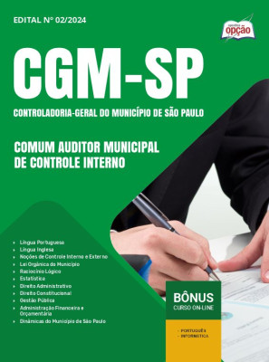 Apostila CGM-SP 2024 - Comum Auditor Municipal de Controle Interno: Geral, Correição e Infraestrutura - Provas 1 e 2