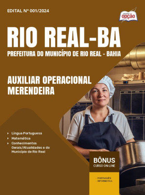 Apostila Prefeitura de Rio Real - BA 2024 - Auxiliar Operacional - Merendeira