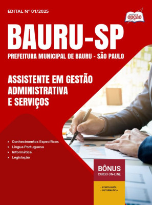 Apostila Prefeitura de Bauru - SP 2025 - Assistente em Gestão Administrativa e Serviços