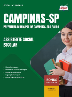 Apostila Prefeitura de Campinas - SP 2025 - Assistente Social Escolar