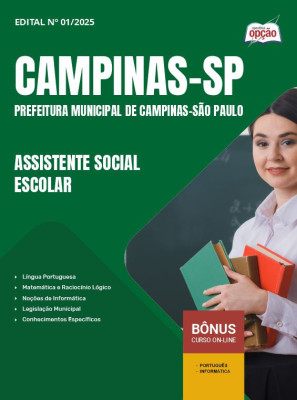 Apostila Prefeitura de Campinas - SP em PDF - Assistente Social Escolar 2025