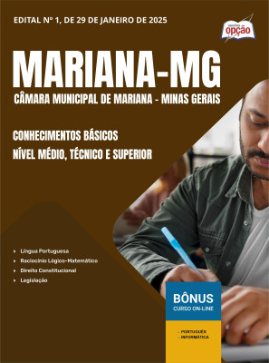 Apostila Câmara de Mariana - MG em PDF - Nível Médio, Técnico e Superior - Conhecimentos Básicos 2025