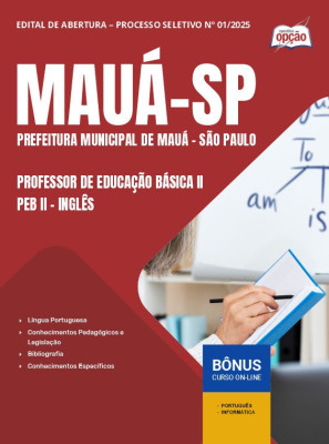 Apostila Prefeitura de Mauá - SP em PDF - Professor de Educação Básica II - PEB II - Inglês 2025