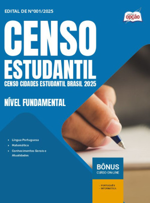 Apostila Censo Estudantil em PDF - Nível Fundamental - Agente Recenseador - Área de Educação; Área de Esporte, Cultura, Lazer e Cidadania e Área de Saúde 2025