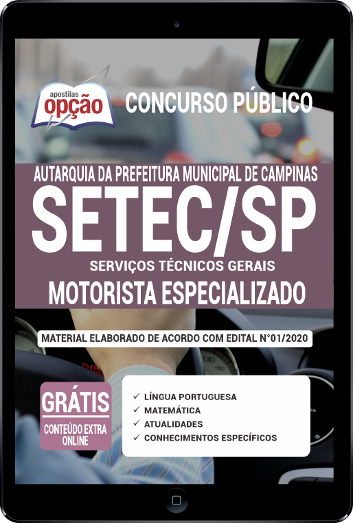 Apostila SETEC-SP em PDF - Motorista Especializado 2021