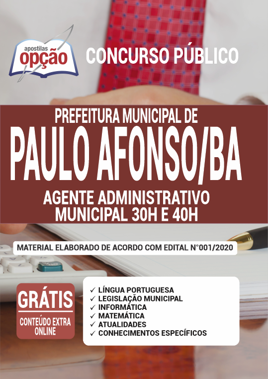 Apostila Prefeitura  de Paulo Afonso - BA - Agente Adm Municipal - 30 e 40h