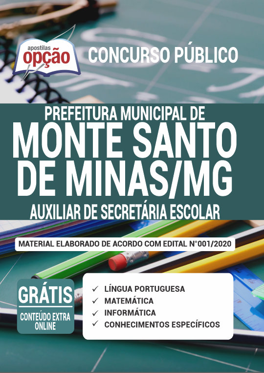 Apostila Prefeitura  de Monte Santo de Minas- MG - Aux de Secretária Escolar