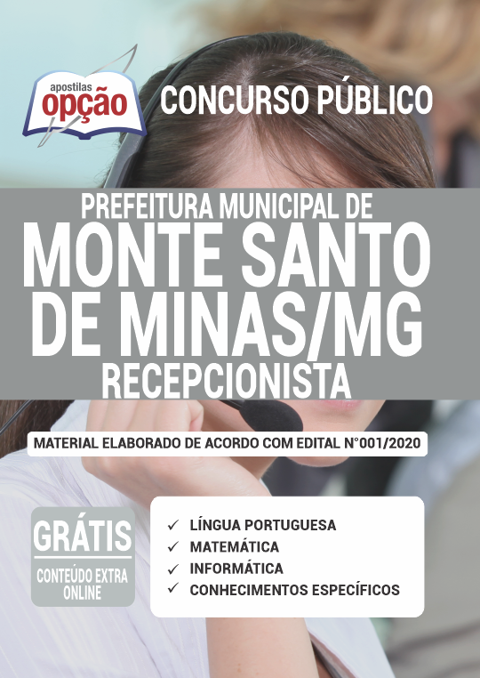 Apostila Prefeitura  de Monte Santo de Minas- MG - - Recepcionista