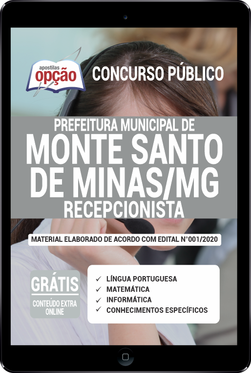 Apostila Prefeitura  de Monte Santo de Minas- MG PDF - Recepcionista