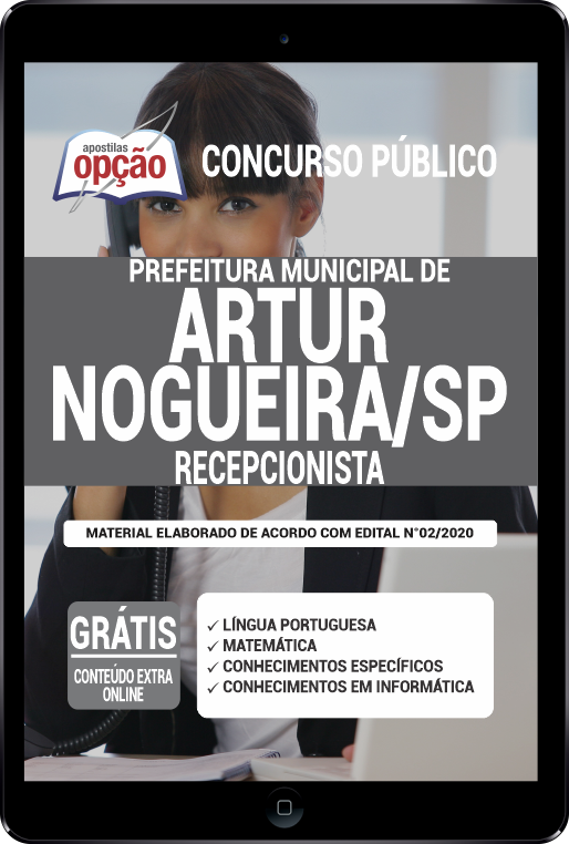 Apostila Prefeitura  de Artur Nogueira - SP em PDF - Recepcionista