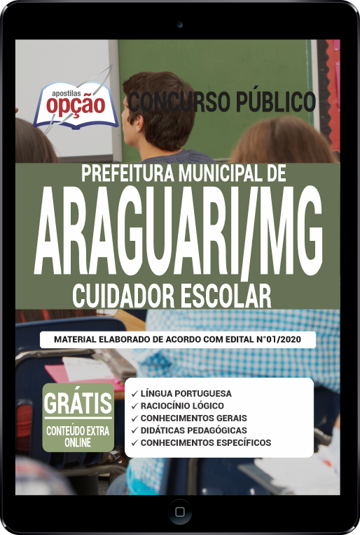 Apostila Prefeitura  de Araguari - MG em PDF - Cuidador Escolar